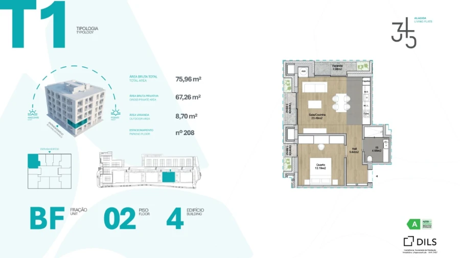 Apartamento T1 para Venda em Carcavelos e Parede Planta 1