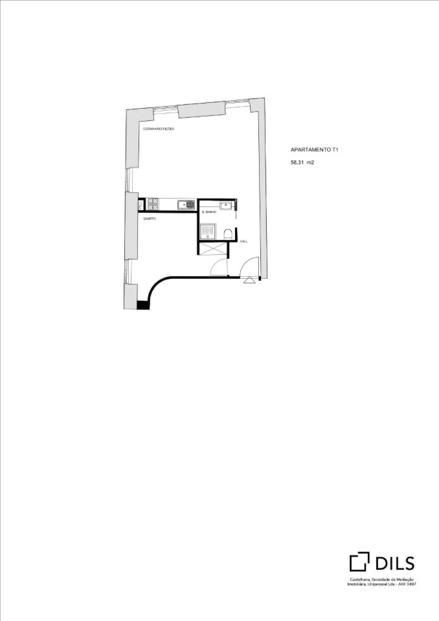 Apartamento T1 para Venda em Aldoar, Foz do Douro e Nevogilde Planta 1