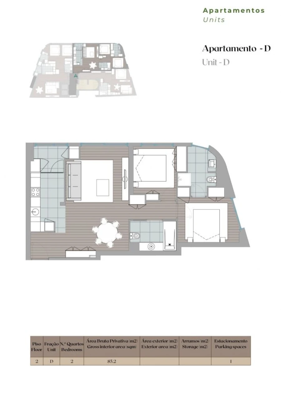 Apartamento T2 para Venda em Mafamude e Vilar do Paraíso Planta 1