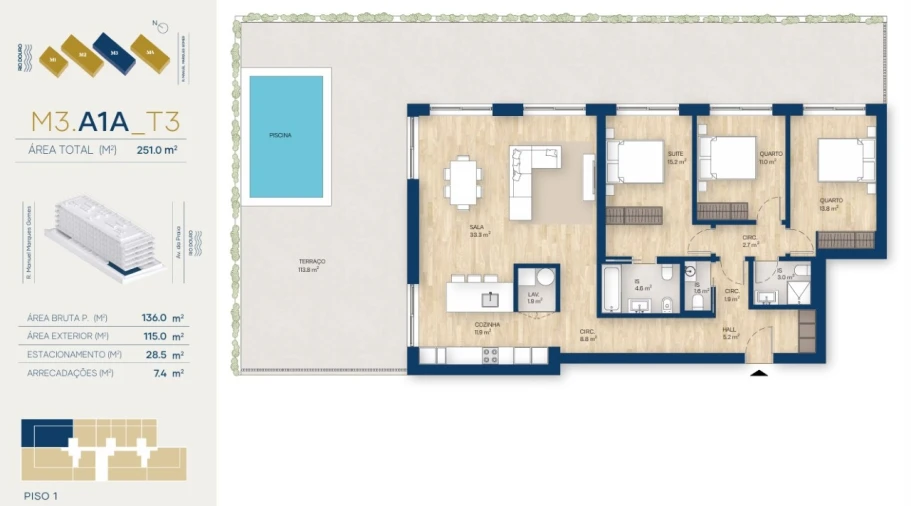 Apartamento T2 para Venda em Santa Marinha e São Pedro da Afurada Planta 1