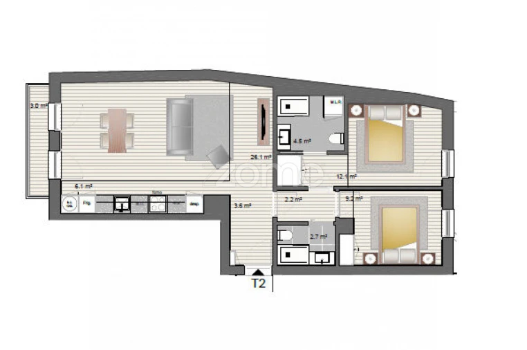 Apartamento T2 para Venda em Paranhos Planta 1