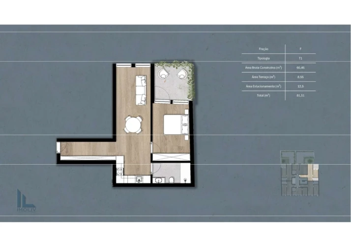 Apartamento T1 para Venda em São Mamede de Infesta e Senhora da Hora Planta 1