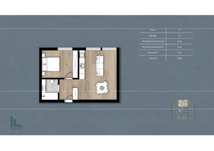 Apartamento T1 para Venda em São Mamede de Infesta e Senhora da Hora Planta 1