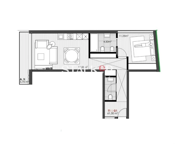 Apartamento T1 para Venda em Mafamude e Vilar do Paraíso Planta 1