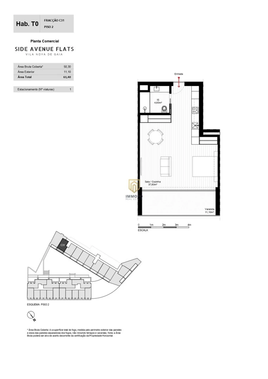 Apartamento T0 para Venda em Mafamude e Vilar do Paraíso Planta 1