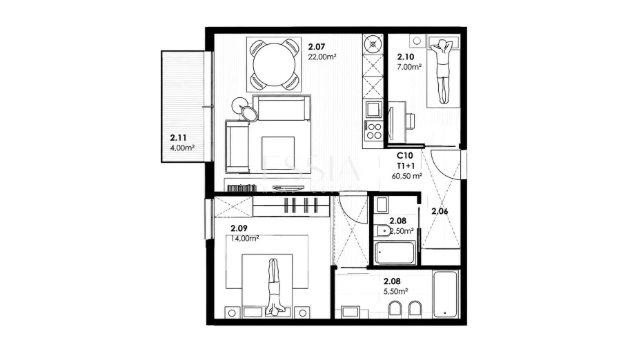Apartamento T1 para Venda em Canidelo Planta 1