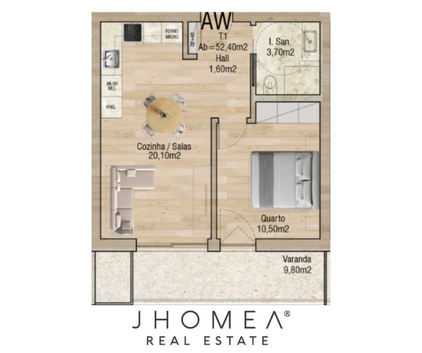 Apartamento T1 para Venda em Glória e Vera Cruz Planta 2