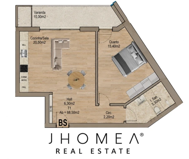 Apartamento T1 para Venda em Glória e Vera Cruz Planta 1
