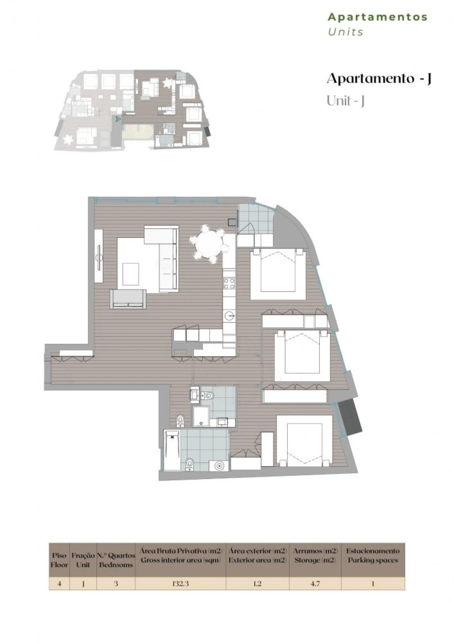 Apartamento T3 para Venda em Mafamude e Vilar do Paraíso Planta 1