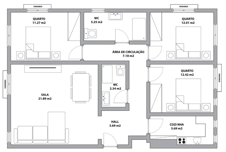 Apartamento T3 para Venda em Nazare Planta 1