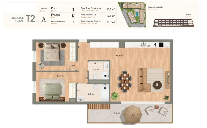 Apartamento T2 para Venda em Luz de Tavira e Santo Estêvão Planta 1