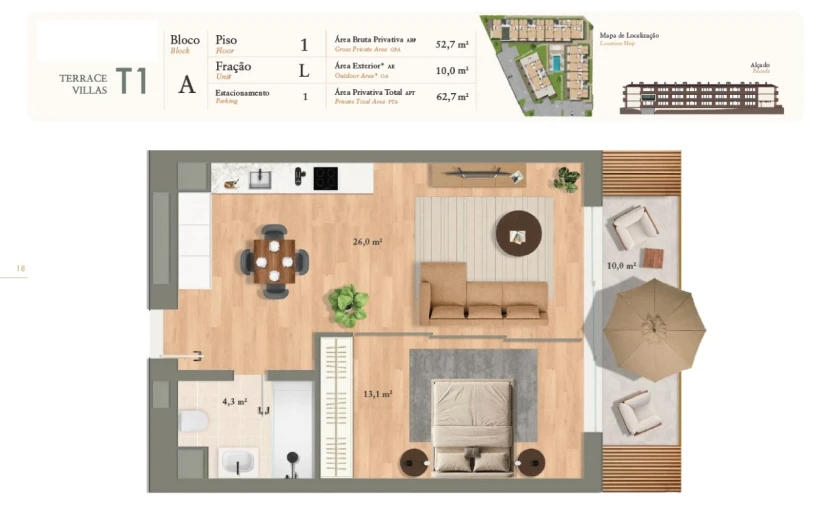 Apartamento T1 para Venda em Luz de Tavira e Santo Estêvão Planta 1