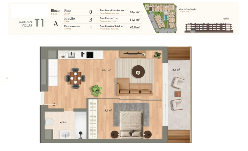 Apartamento T1 para Venda em Luz de Tavira e Santo Estêvão Planta 1