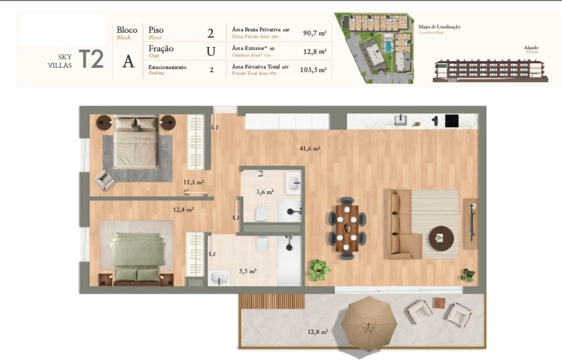 Apartamento T2 para Venda em Luz de Tavira e Santo Estêvão Planta 1