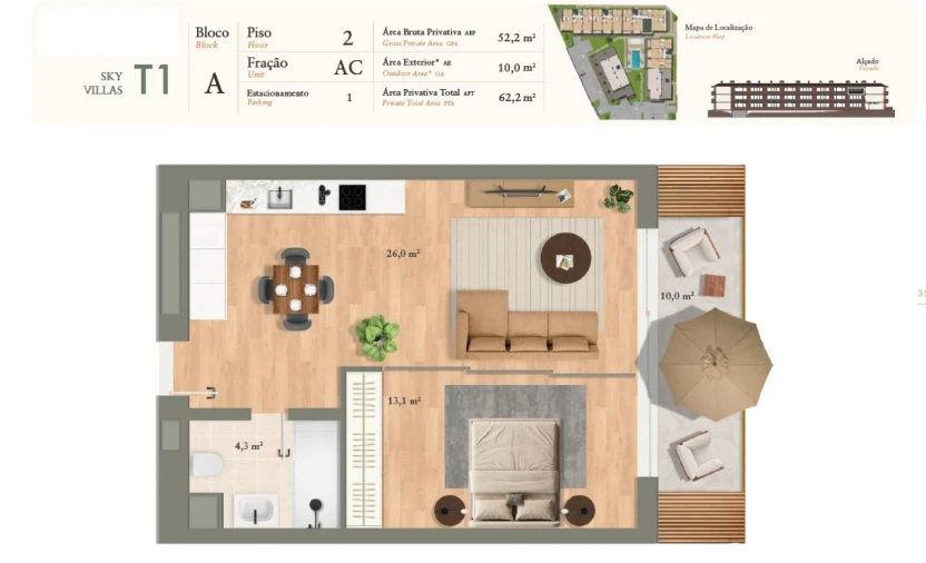 Apartamento T1 para Venda em Luz de Tavira e Santo Estêvão Planta 1