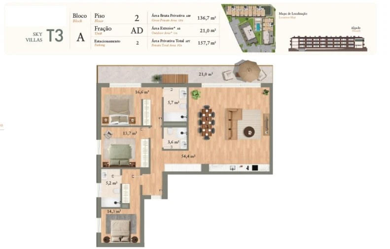 Apartamento T3 para Venda em Luz de Tavira e Santo Estêvão Planta 1