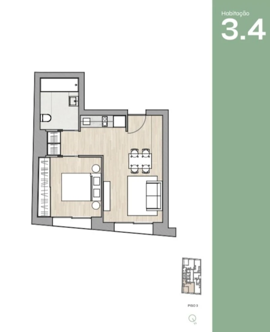 Apartamento T1 para Arrendamento em Cedofeita, Santo Ildefonso, Sé, Miragaia, São Nicolau e Vitória Planta 1