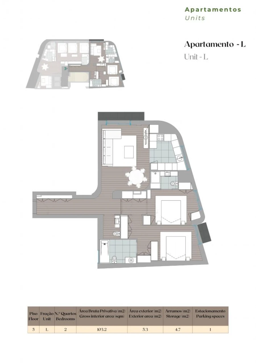 Apartamento T2 para Venda em Mafamude e Vilar do Paraíso Planta 1