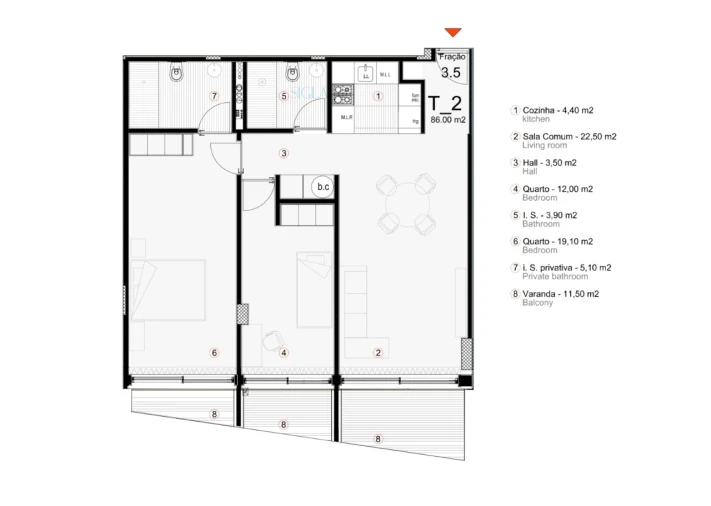 Apartamento T2 para Venda em Paranhos Planta 1