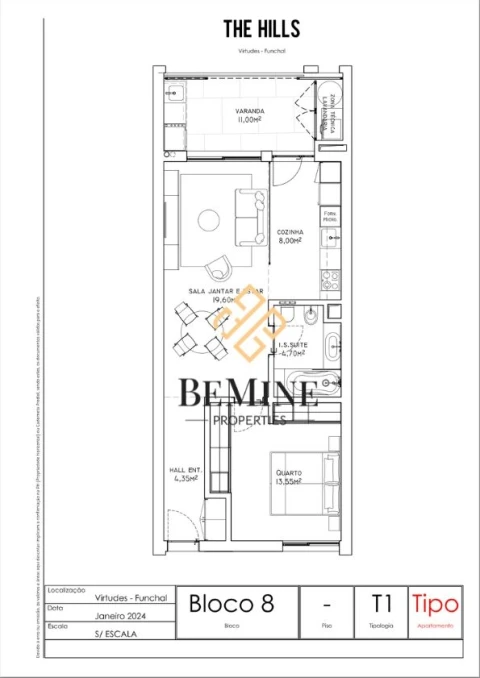 Apartamento T1 para Venda em São Martinho
