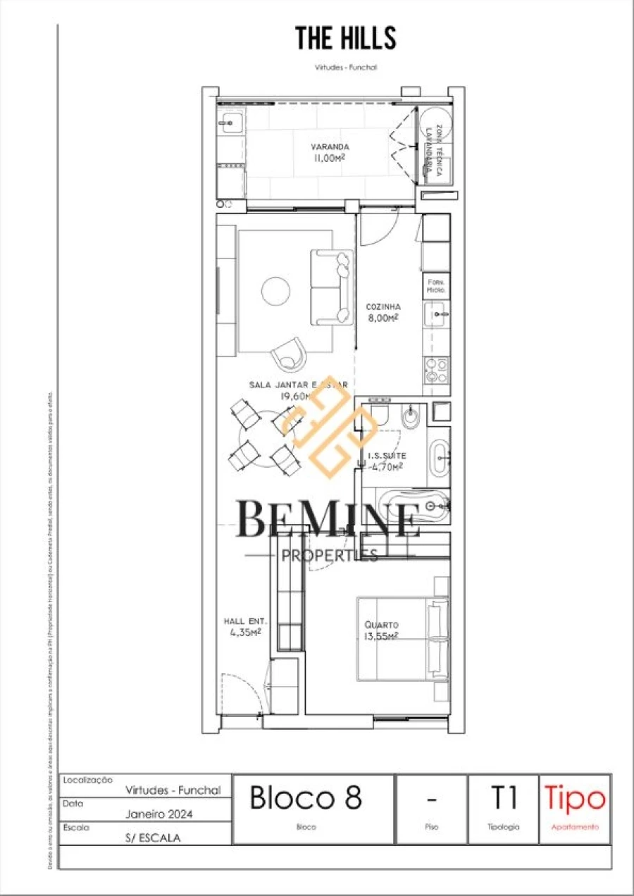 Apartamento T1 para Venda em São Martinho Planta 1