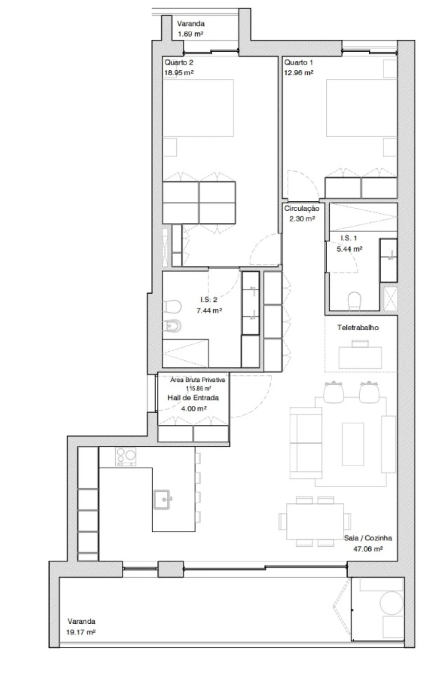 Apartamento T2 para Venda em Glória e Vera Cruz Planta 1