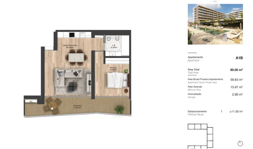 Apartamento T1 para Venda em Faro (Sé e São Pedro) Planta 1