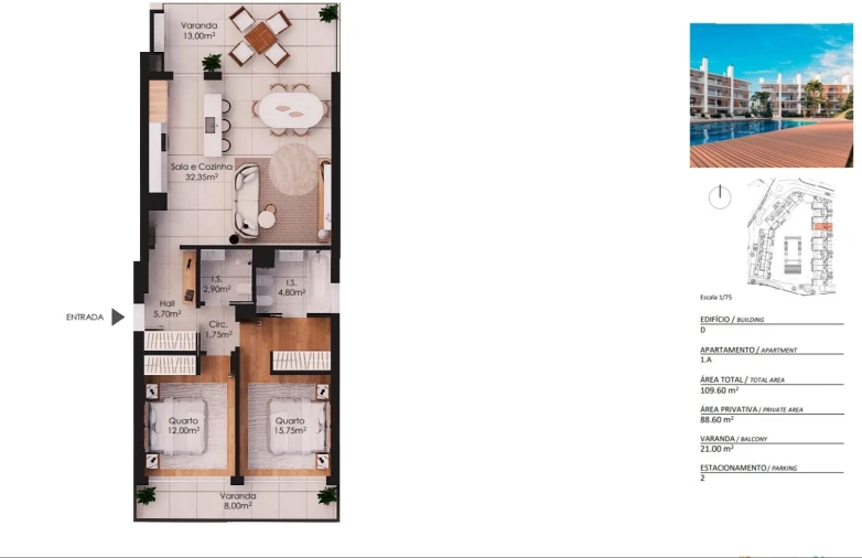 Apartamento T2 para Venda em Albufeira e Olhos de Água Planta 1