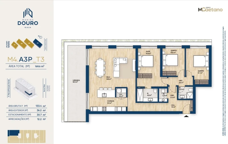 Apartamento T3 para Venda em Santa Marinha e São Pedro da Afurada Planta 1