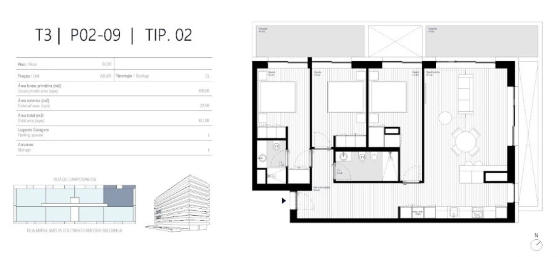 Apartamento T3 para Venda em Matosinhos e Leça da Palmeira Planta 1