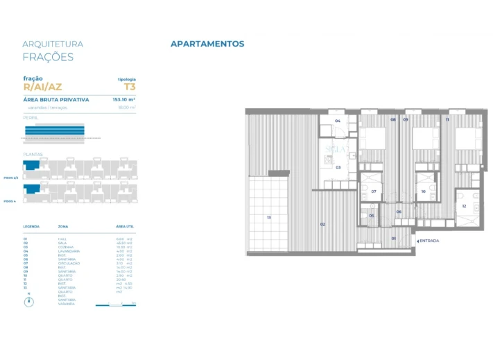 Apartamento T3 para Venda em Canidelo Planta 1