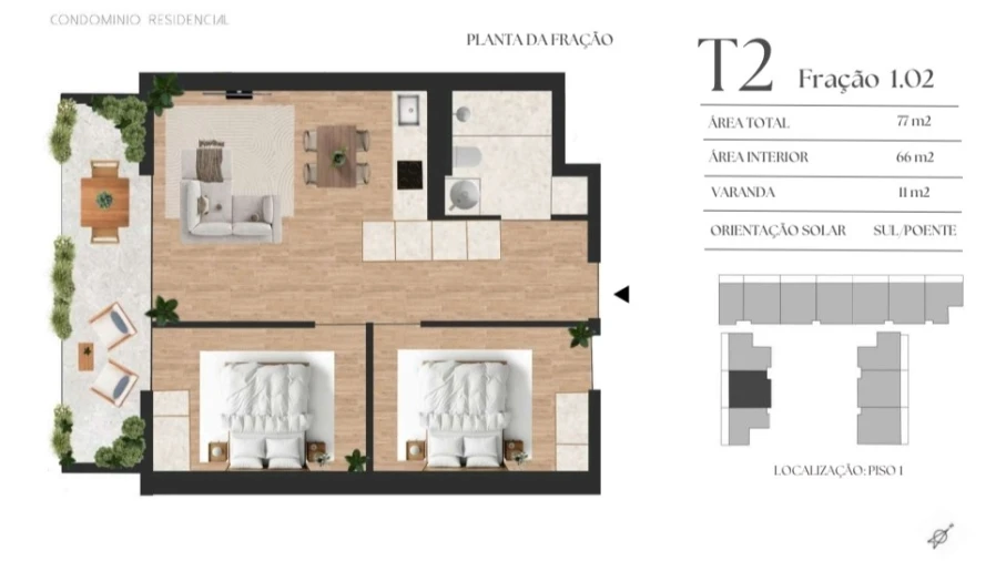Apartamento T2 para Venda em Vilar de Andorinho Planta 1