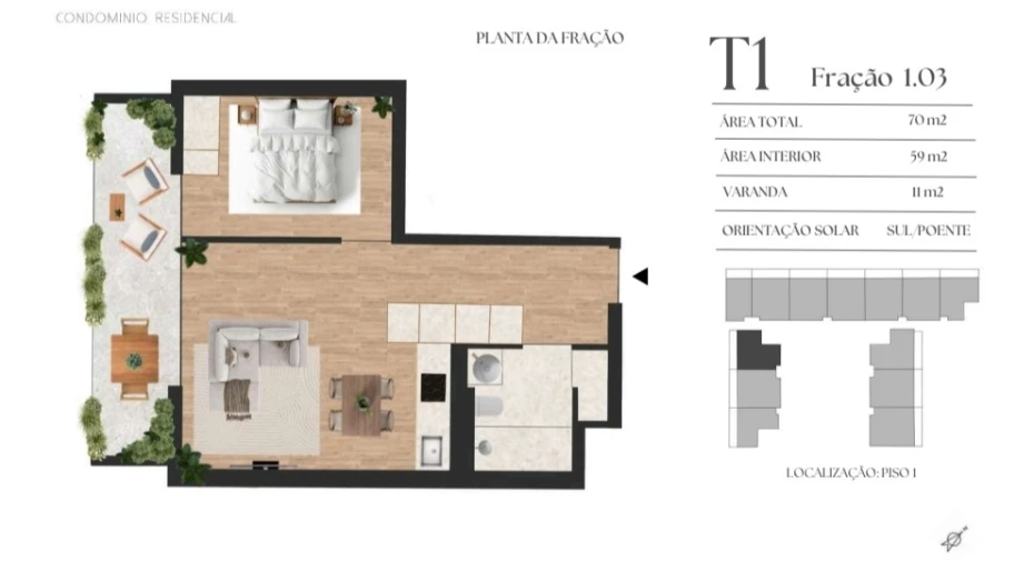 Apartamento T1 para Venda em Vilar de Andorinho Planta 1