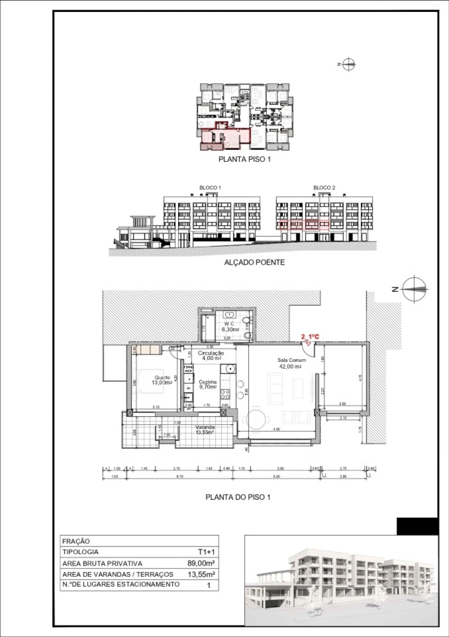 Apartamento T2 para Venda em Santa Maria, São Pedro e Matacães Planta 1