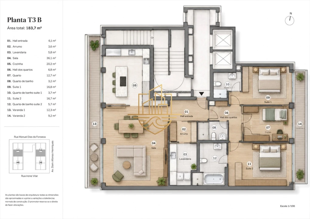 Apartamento T3 para Venda em Matosinhos e Leça da Palmeira Planta 2