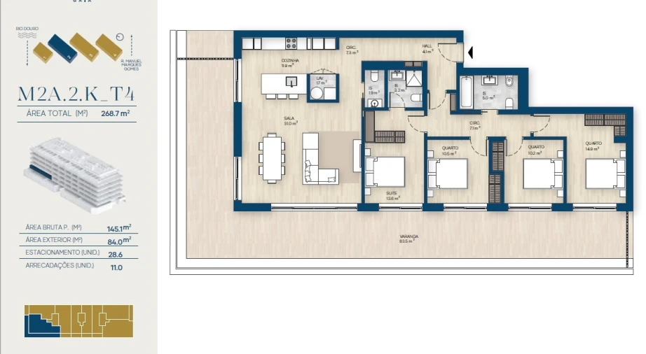 Apartamento T4 para Venda em Santa Marinha e São Pedro da Afurada Planta 1