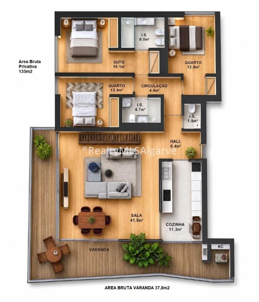 Apartamento T3 para Venda em Faro (Sé e São Pedro) Planta 1