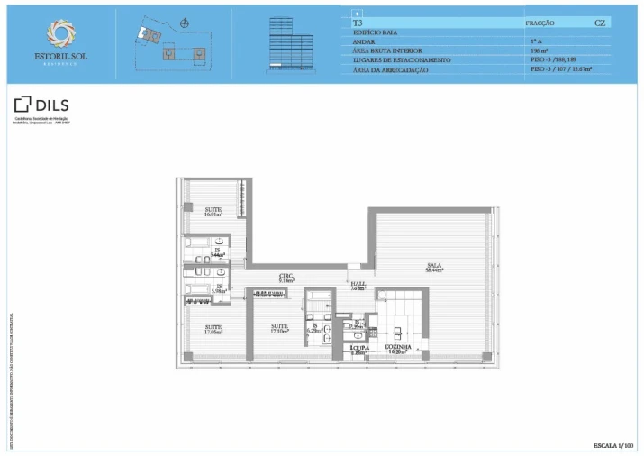 Apartamento T3 para Venda em Cascais e Estoril Planta 1