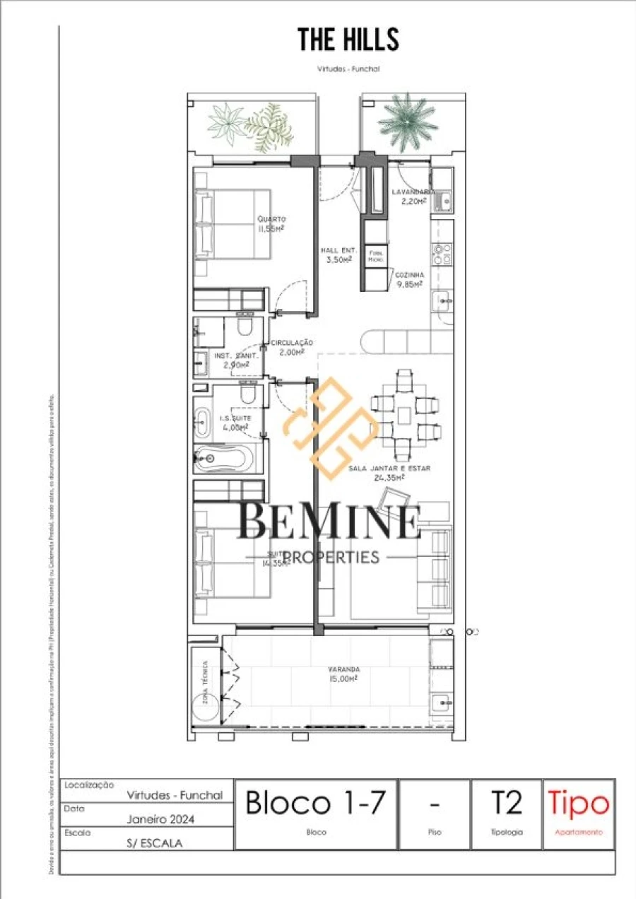 Apartamento T2 para Venda em São Martinho Planta 1