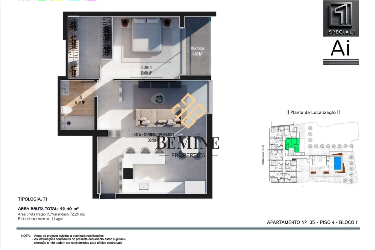Apartamento T1 para Venda em Ribeira Brava Planta 1
