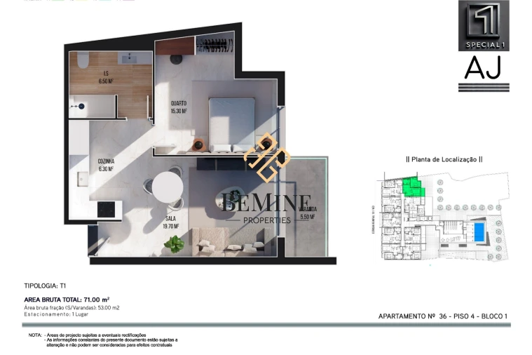 Apartamento T1 para Venda em Ribeira Brava Planta 1