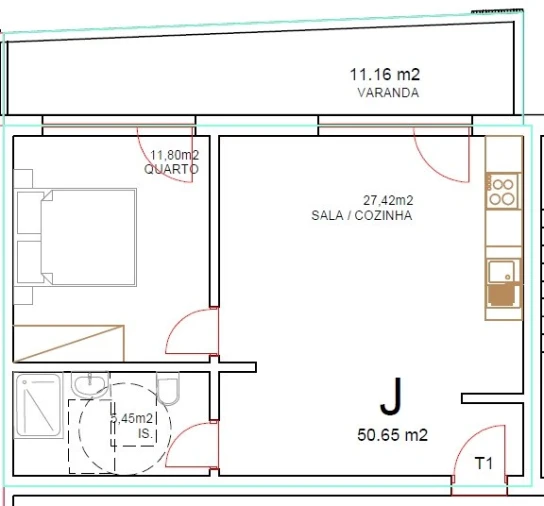 Apartamento T1 para Venda em Tondela e Nandufe Planta 1