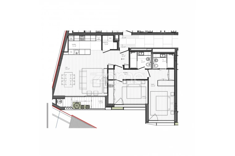 Apartamento T2 para Venda em Santa Marinha e São Pedro da Afurada Planta 2