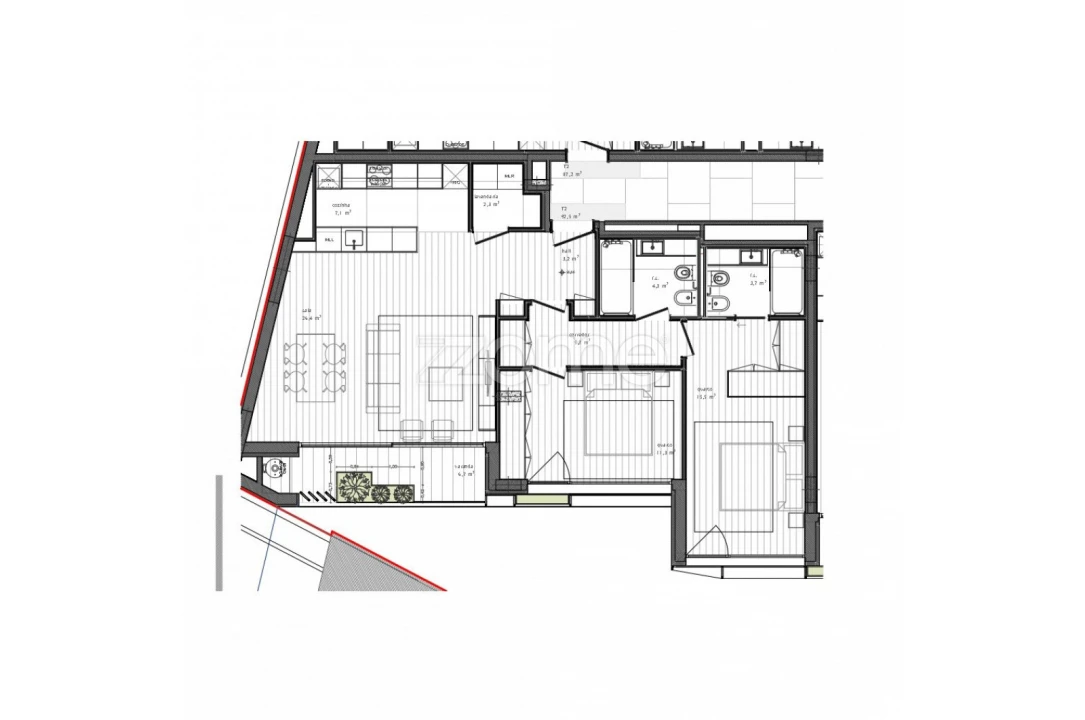Apartamento T2 para Venda em Santa Marinha e São Pedro da Afurada Planta 2