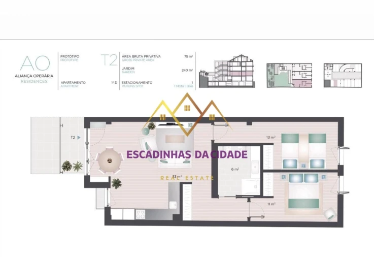 Apartamento T2 para Venda em Alcantara Planta 1