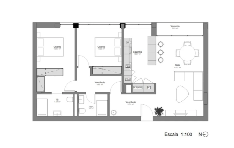 Apartamento T2 para Venda em Matosinhos e Leça da Palmeira Planta 1