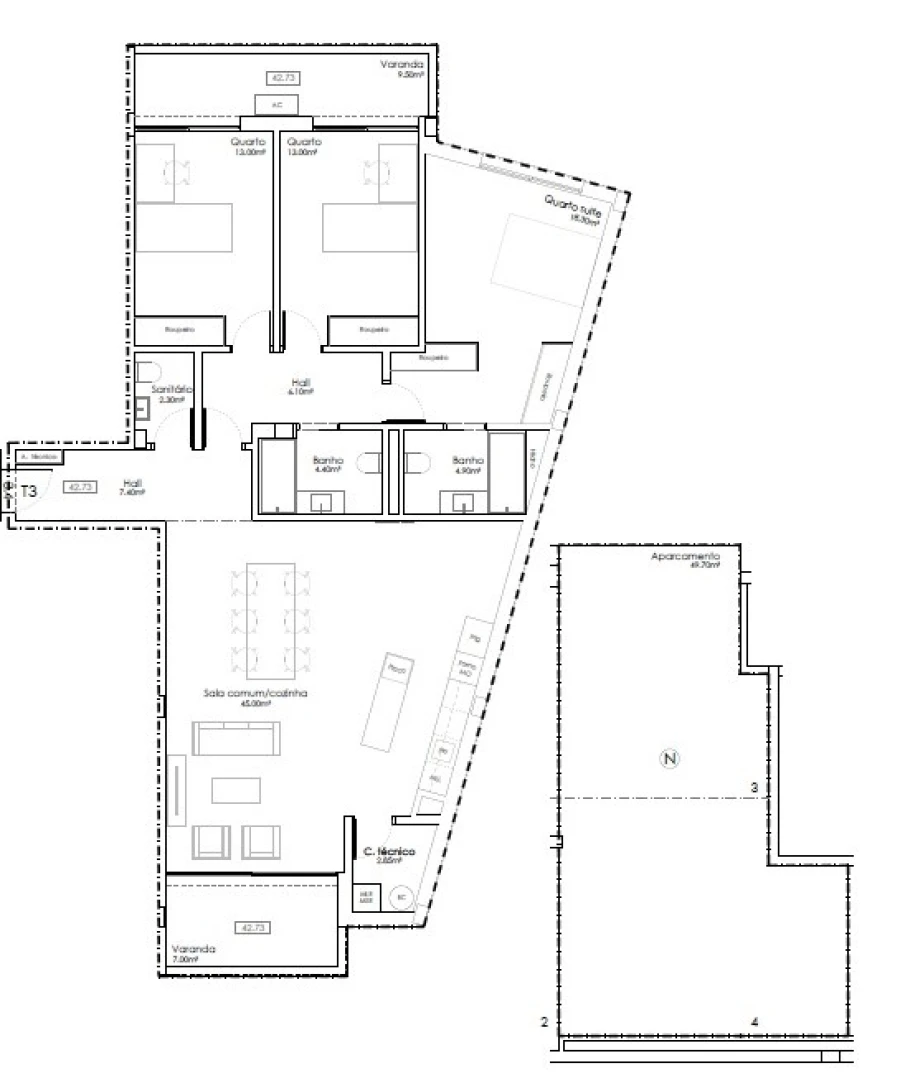 Apartamento T3 para Venda em Gulpilhares e Valadares Planta 1