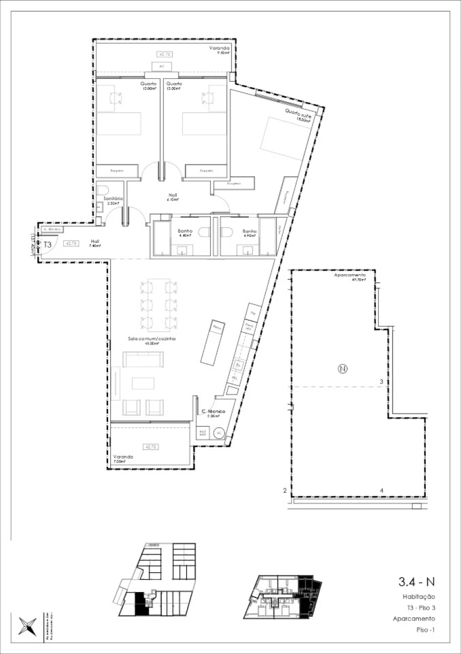 Apartamento T3 para Venda em Gulpilhares e Valadares Planta 1