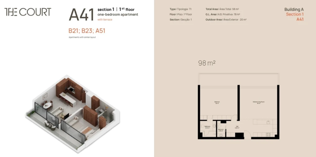 Apartamento T1 para Venda em Lagoa e Carvoeiro Planta 1