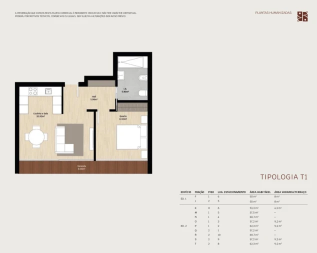 Apartamento T1 para Venda em Silvalde Planta 1